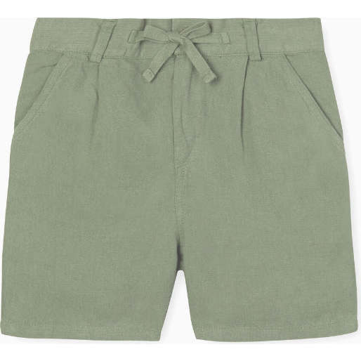 Linen Cotton Shorts, Green - Shorts - 1