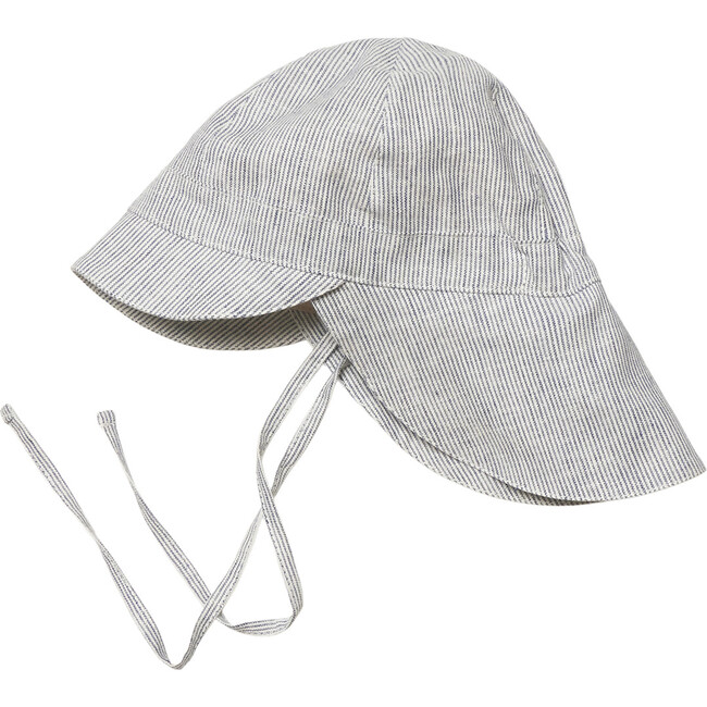 Safari Neck Brim Chin Tie Summer Hat, Mini Stripes Navy