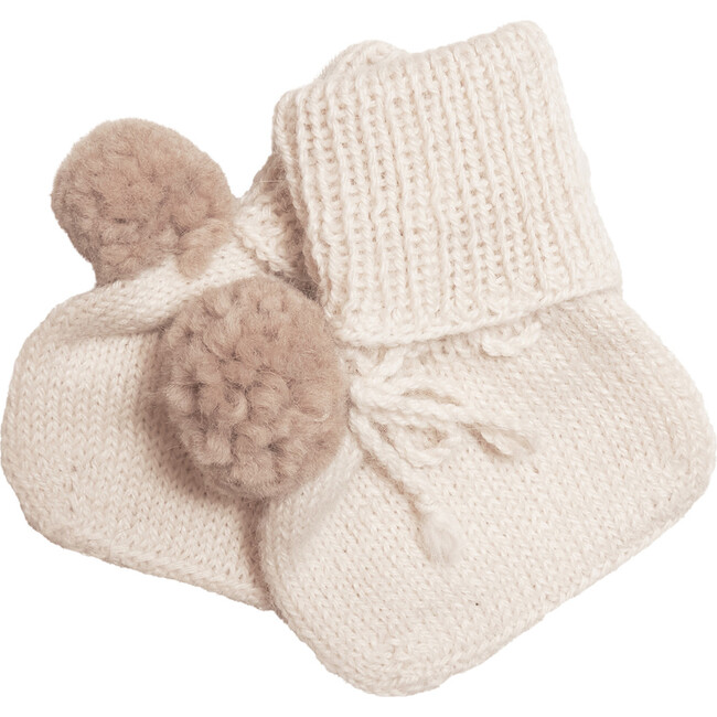 Handmade Alpaca Baby Socks With Pom Poms, Off White