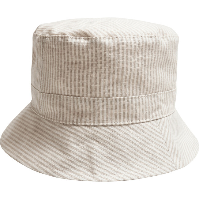Bucket Hat In Linen And Cotton Mix, Big Stripes Camel