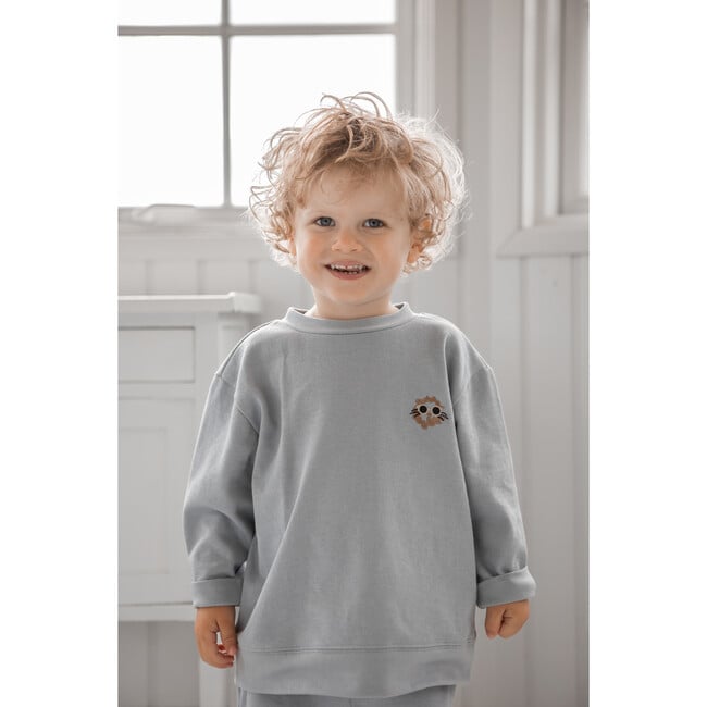 Embroidered Long  Sleeve T-Shirt, Sky - Sweatshirts - 2