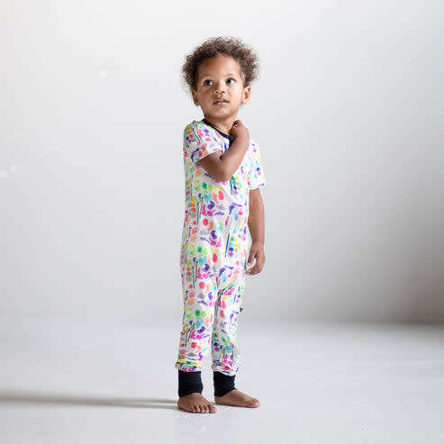 Watercolors Bamboo Convertible Romper, White - Rompers - 2
