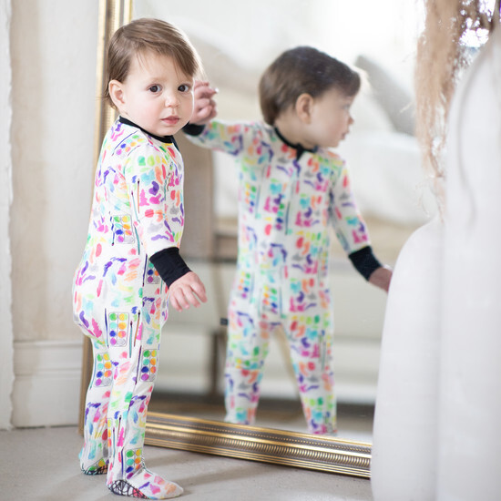 Watercolors Bamboo Footed Sleeper, White - Footie Pajamas - 3