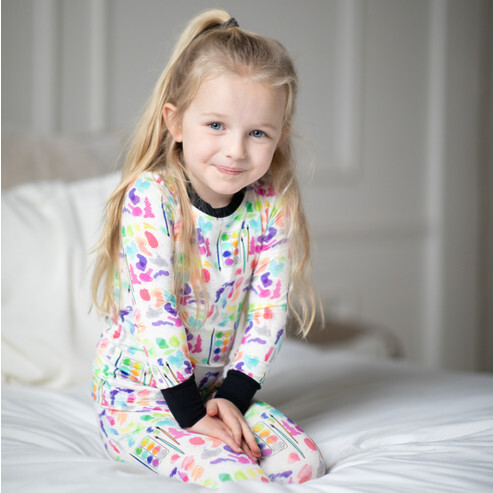 Watercolors Two-Piece Bamboo Pajamas, White - Pajamas - 5