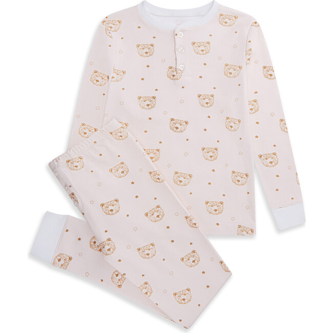 Bear Print Organic Cotton Pyjma, Pink - Pajamas - 1