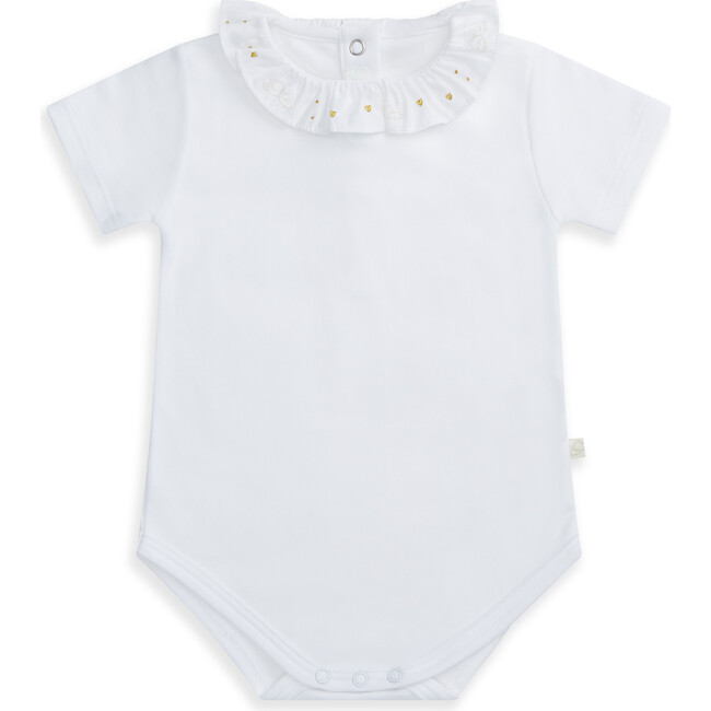 Heart and Angel Wing Short Sleeve Onesie, White