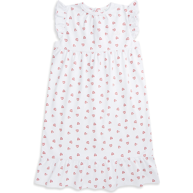 Heart Print Organic Cotton Nightgown, White & Pink