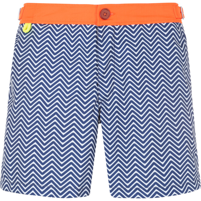 Air Straight Cut Buttoned Swim Trunk, Blue Olympe