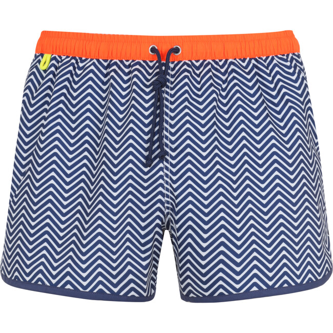 Komodo Round Bordered Side Slits Swim Trunk, Blue Olympe