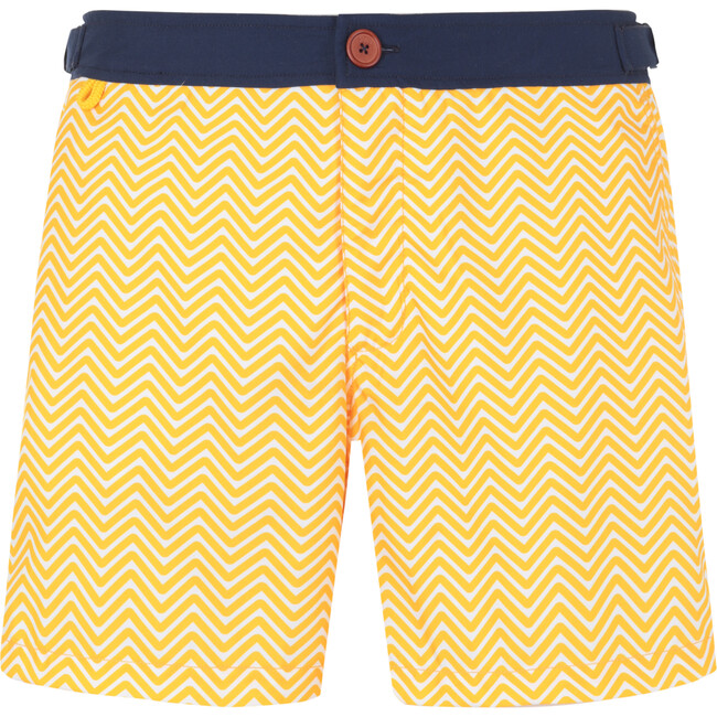 Air Straight Cut Buttoned Swim Trunk, Yellow Olympe