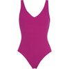 Women's Borneo V-Neck Open Back One-Piece Swimsuit, Fushia Terry - One Pieces - 1 - thumbnail