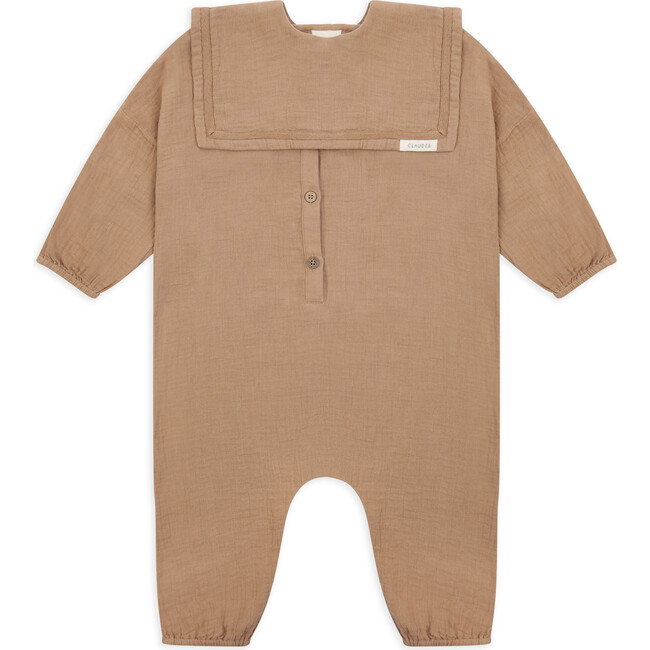 Gauze Full Sleeve Buttoned Jumpsuit And Collar, Fawn