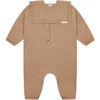 Gauze Full Sleeve Buttoned Jumpsuit And Collar, Fawn - Overalls - 1 - thumbnail