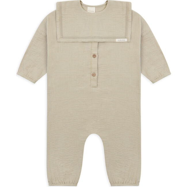 Gauze Full Sleeve Buttoned Jumpsuit And Collar, Pistachio