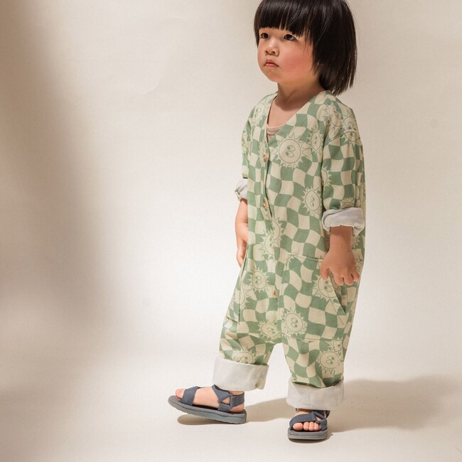 Sunshine Long Sleeve Checkerboard Overalls, Sage - Overalls - 2