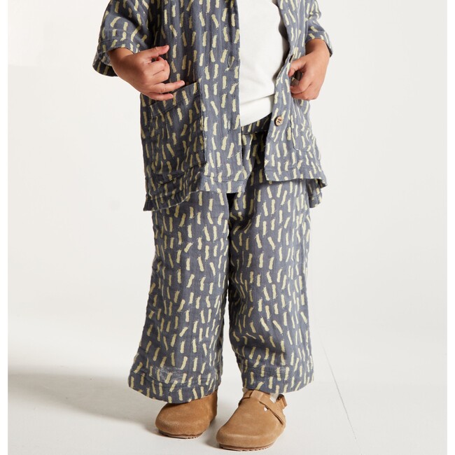 Gauze Elastic Waist Wide Leg Trousers, Dash Print - Pants - 2