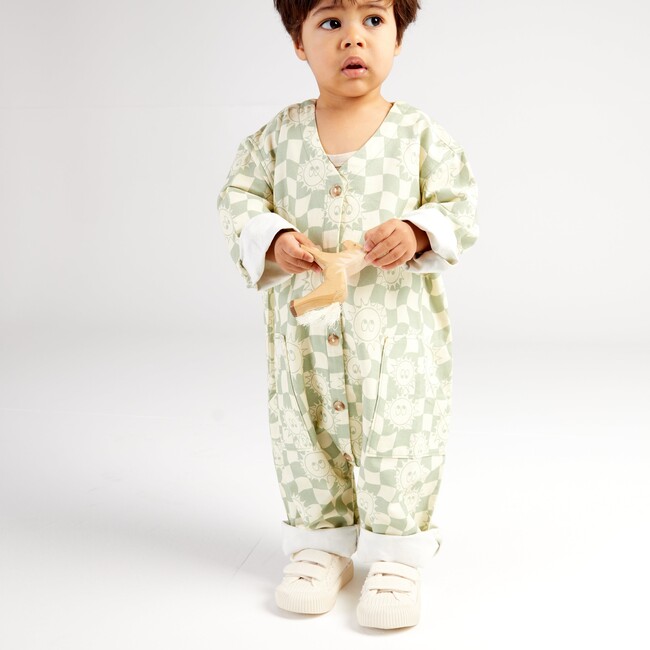 Sunshine Long Sleeve Checkerboard Overalls, Sage - Overalls - 3