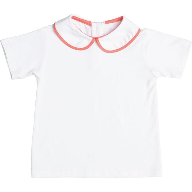 Teddy Peter Pan Collar Shirt, White with Cambridge Coral Trim - Shirts - 1