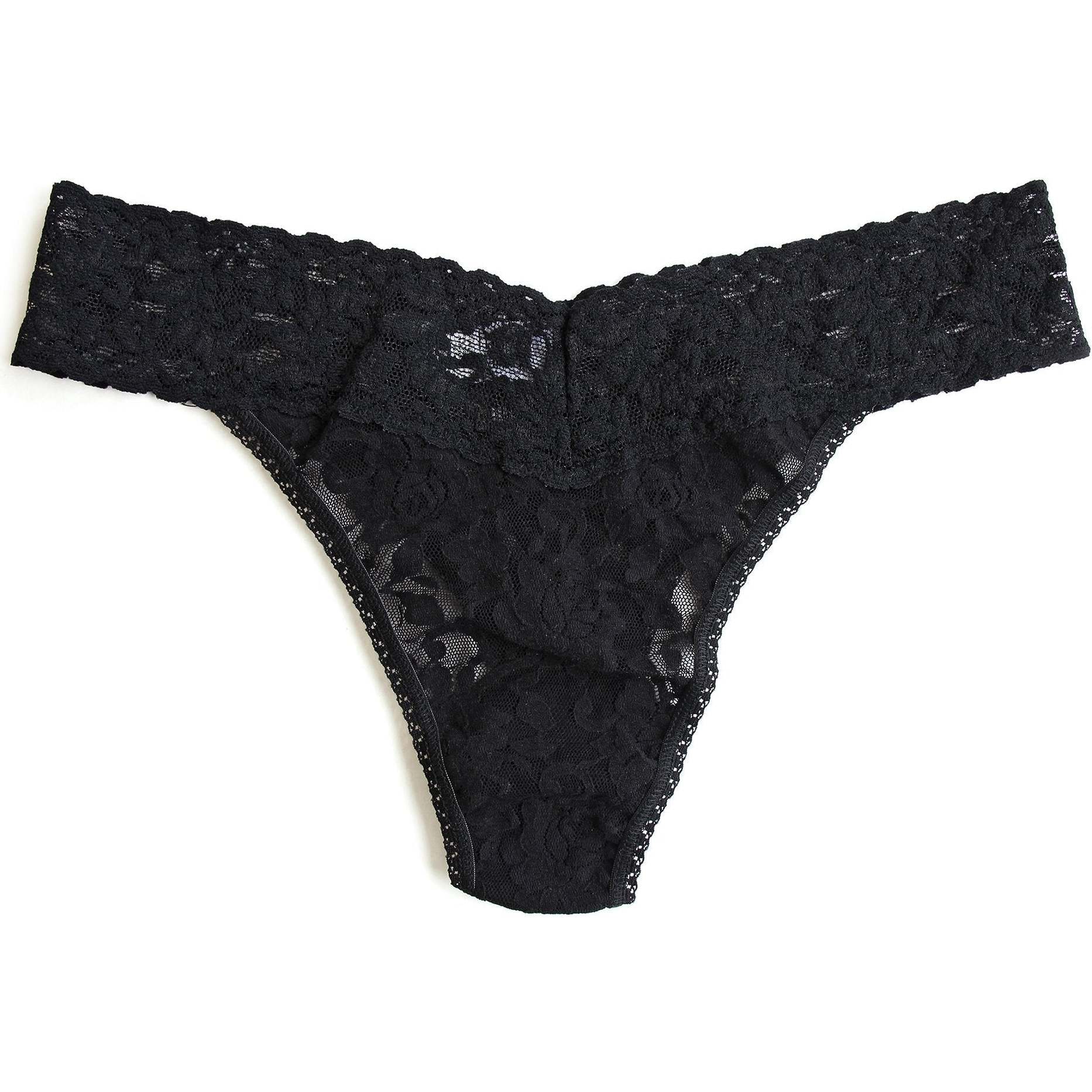 Signature Lace Original Rise Thong, Black - Underwear - 1