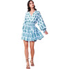 Women's Adele Puffed Sleeve Smocked Wrist Mini Dress, Blue - Dresses - 1 - thumbnail