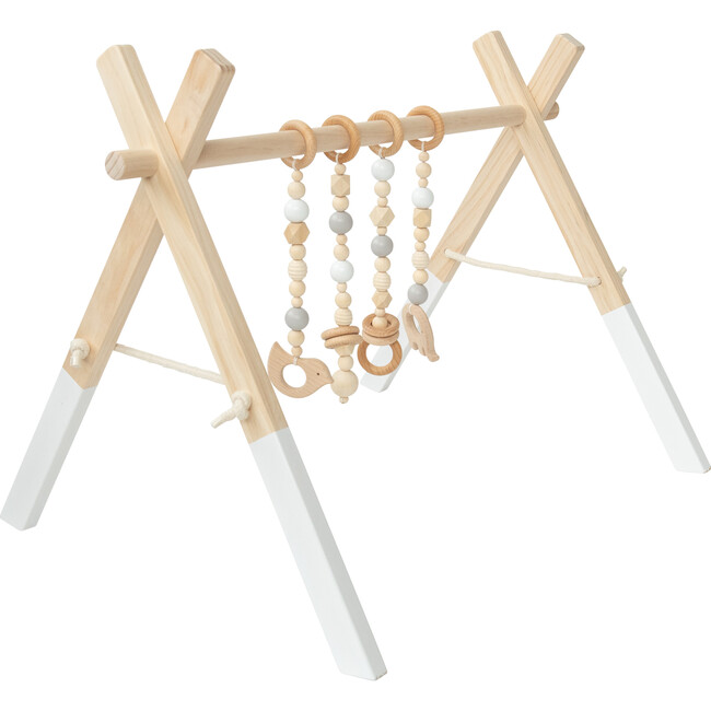 White Wood Gym with Gray & White Toys - Activity Gyms - 1