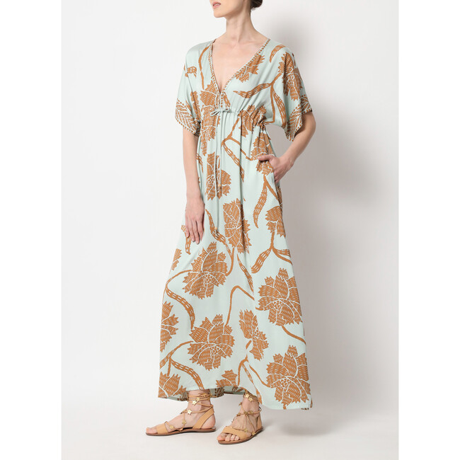 Women's Pia Deep V-Neck Side Slit Long Caftan, Blue - Dresses - 2