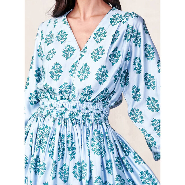 Women's Adele Puffed Sleeve Smocked Wrist Mini Dress, Blue - Dresses - 2