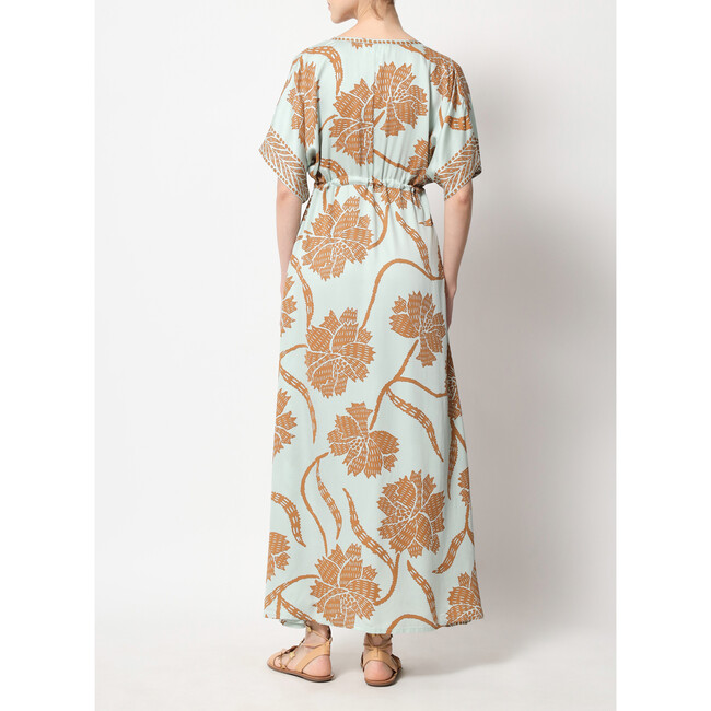 Women's Pia Deep V-Neck Side Slit Long Caftan, Blue - Dresses - 3