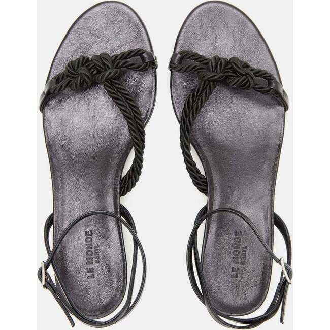 Women's Rope Leather Kitten Heel Sandal, Black