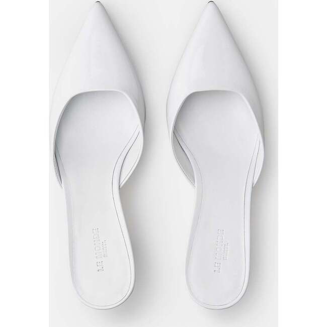 Women's Soft Patent Leather Kitten Heel Mule, White - Slip Ons - 2