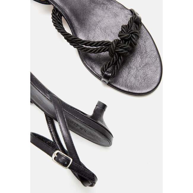 Women's Rope Leather Kitten Heel Sandal, Black - Sandals - 3