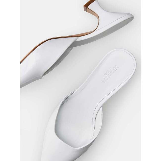 Women's Soft Patent Leather Kitten Heel Mule, White - Slip Ons - 3
