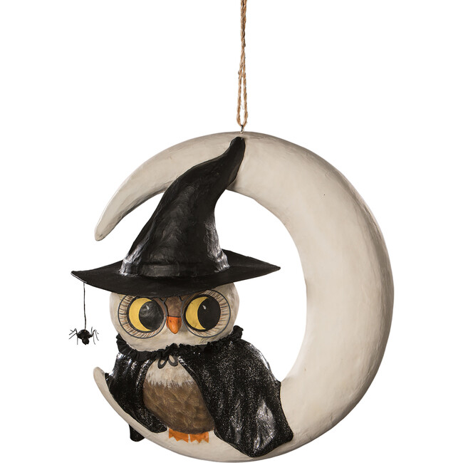 Witchy Owl on Moon Paper Mache