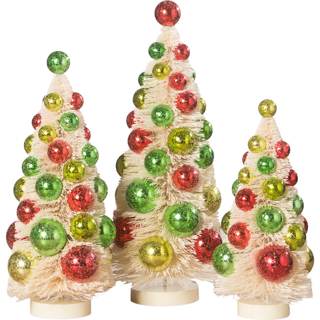 Retro Christmas Polka Dot Bottle Brush Trees, Set of 3