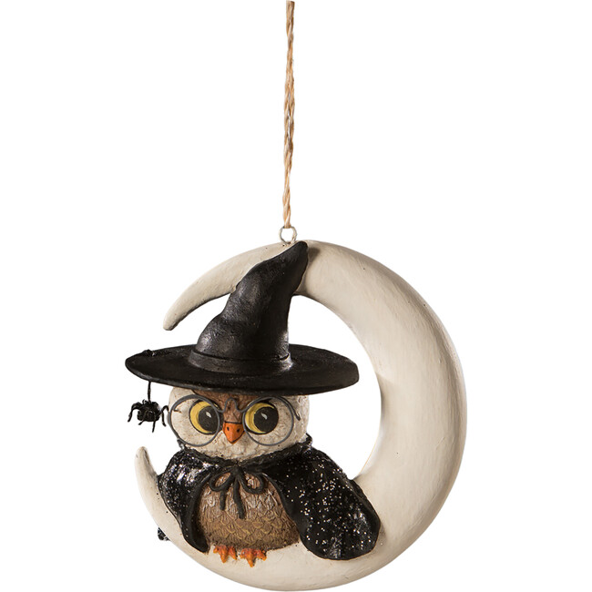 Witch Owl on Moon Ornament