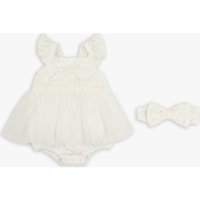 Eyelet Bodysuit & Headband Set, Ivory