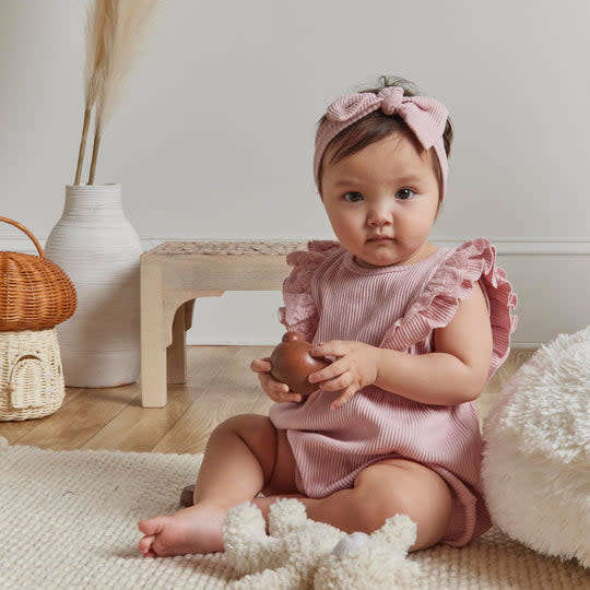 Rib Romper & Headband Set, Mauve - Mixed Apparel Set - 2