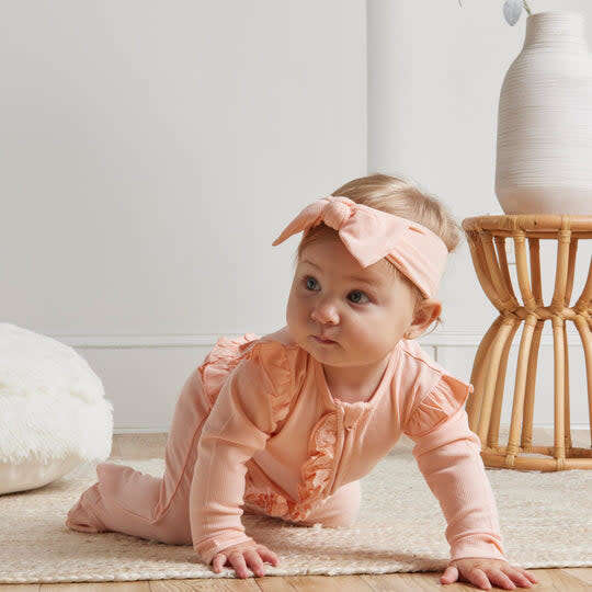 Rayon Rib Footed Coverall & Headband Set, Peach - Mixed Apparel Set - 2