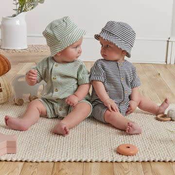 Waffle Romper & Bucket Hat Set, Navy - Mixed Apparel Set - 4