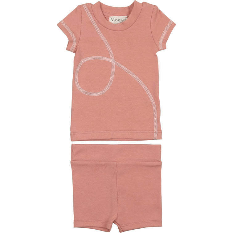 Spiral Stitch Short Set, Orange - Mixed Apparel Set - 1