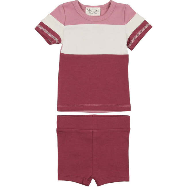 Rugby Stripe Short Set, Berry