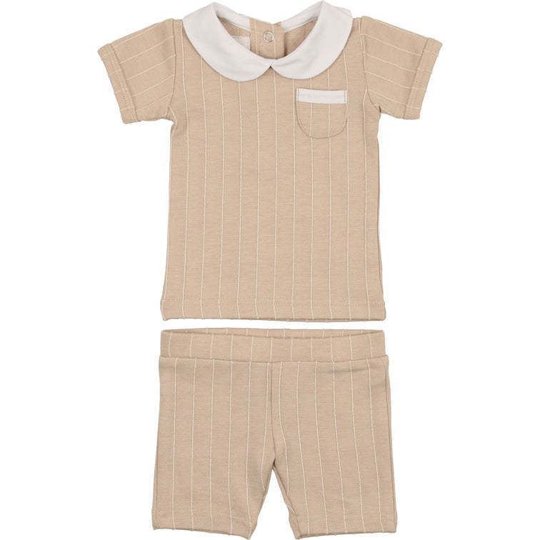 Raised Stripe Two-Piece Set, Beige - Mixed Apparel Set - 1