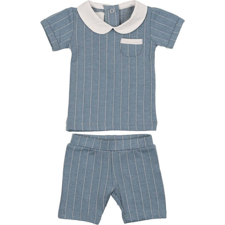 Raised Stripe Two-Piece Set, Blue - Mixed Apparel Set - 1
