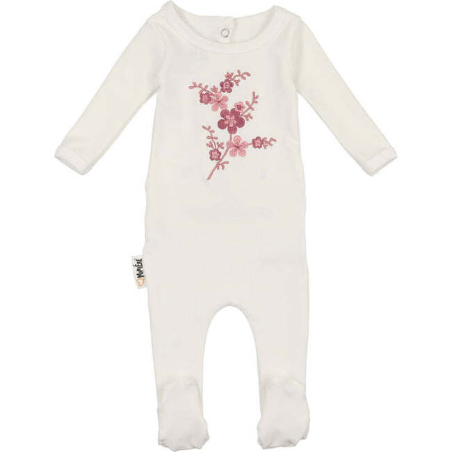 Floral Embroidered Footie, White