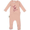 Floral Embroidered Footie, Mauve - Footie Pajamas - 1 - thumbnail