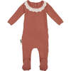 Eyelet Collar Footie, Rust - Footie Pajamas - 1 - thumbnail