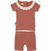 Eyelet Collar Two-Piece Set, Rust - Mixed Apparel Set - 1 - thumbnail