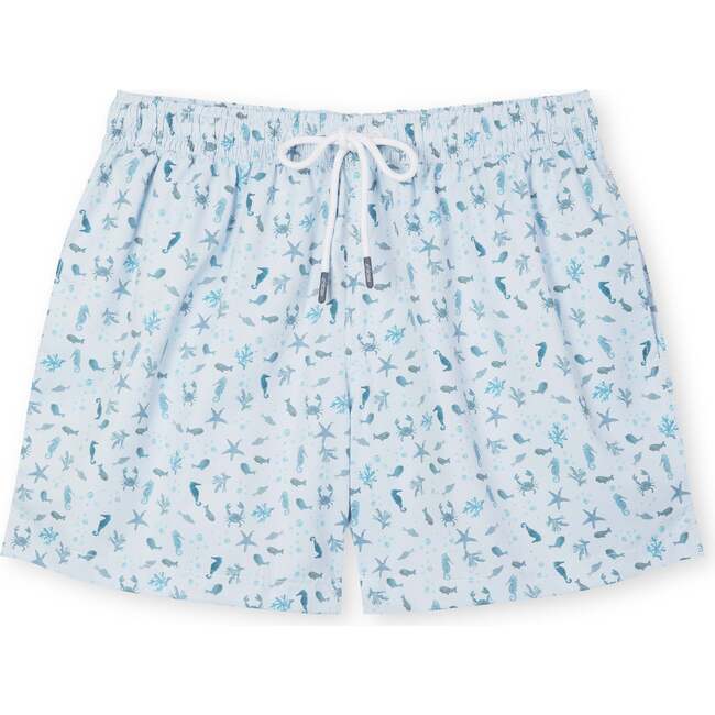 Mens Swim Trunks, Light Blue Sea Animals