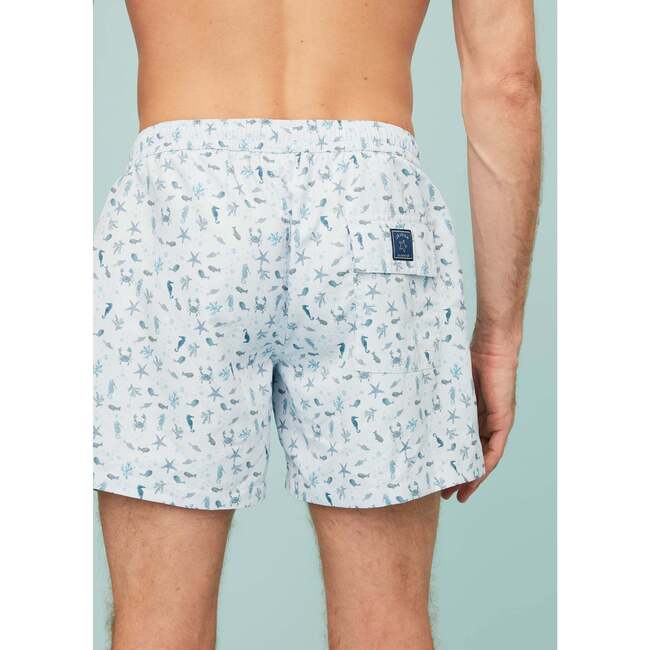 Mens Swim Trunks, Light Blue Sea Animals - Swim Trunks - 3