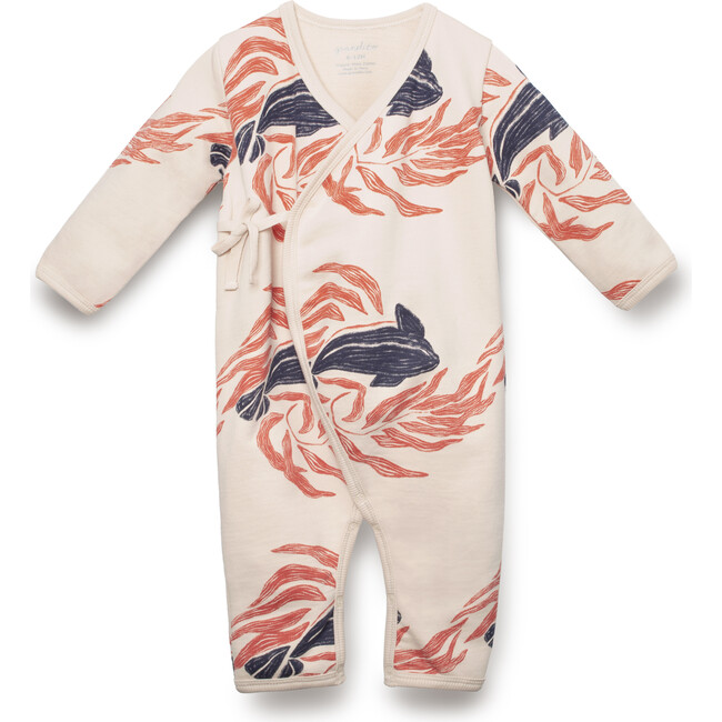 Organic Pima Cotton Print Baby Kimono Jumpsuit, Whale